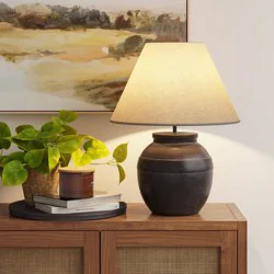 21.25"x17" Large Ceramic Table Lamp Black - Threshold™: Embossed Detail, No Assembly Required