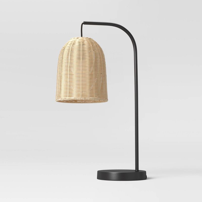 slide 2 of 4, 20.5"x7" Addison Rattan Table Lamp Brown - Threshold™: Curved Metal, LED, No Assembly Required, 1 ct