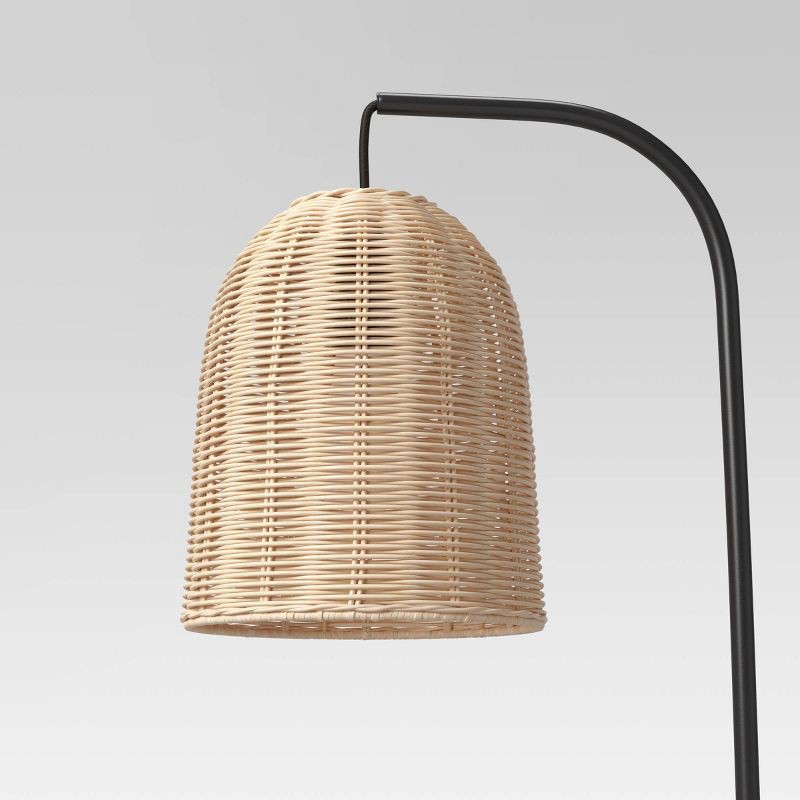 slide 4 of 4, 20.5"x7" Addison Rattan Table Lamp Brown - Threshold™: Curved Metal, LED, No Assembly Required, 1 ct
