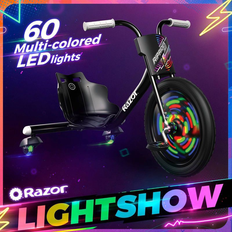 slide 3 of 13, Razor Lightshow Rip Rider 16" Kids' Trike - Black: Steel Frame, 160 lb Capacity, 160 lb