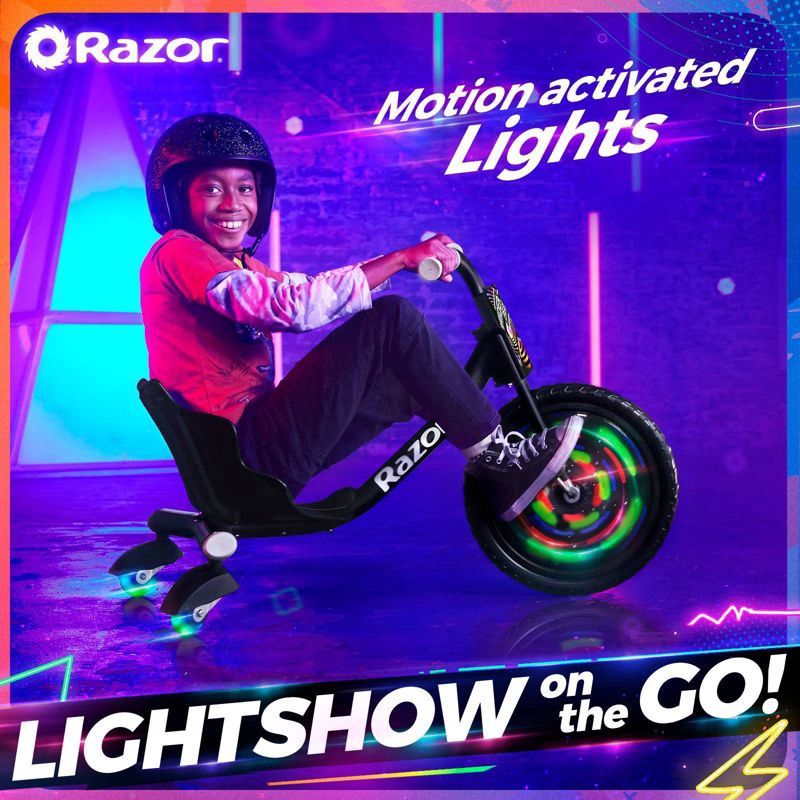 slide 4 of 13, Razor Lightshow Rip Rider 16" Kids' Trike - Black: Steel Frame, 160 lb Capacity, 160 lb