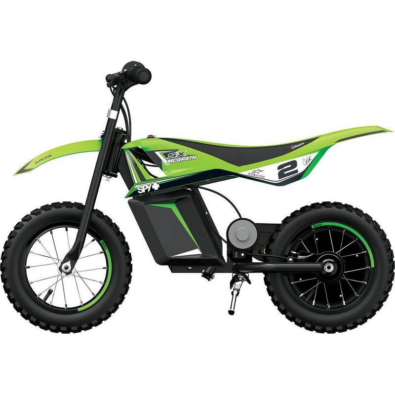 slide 2 of 8, Razor SX125 12V(100W) McGrath Dirt Electric Bike - Green, 1 ct