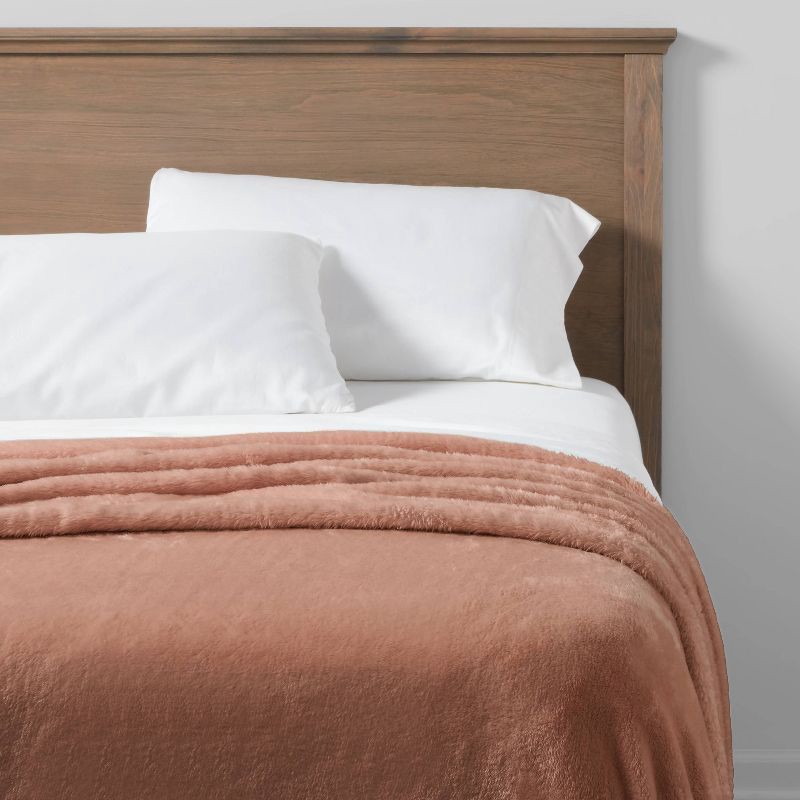 slide 2 of 3, Full/Queen Microplush Solid Bed Blanket Rust - Threshold™: Cozy Polyester, Machine Washable, No Fill, 1 ct