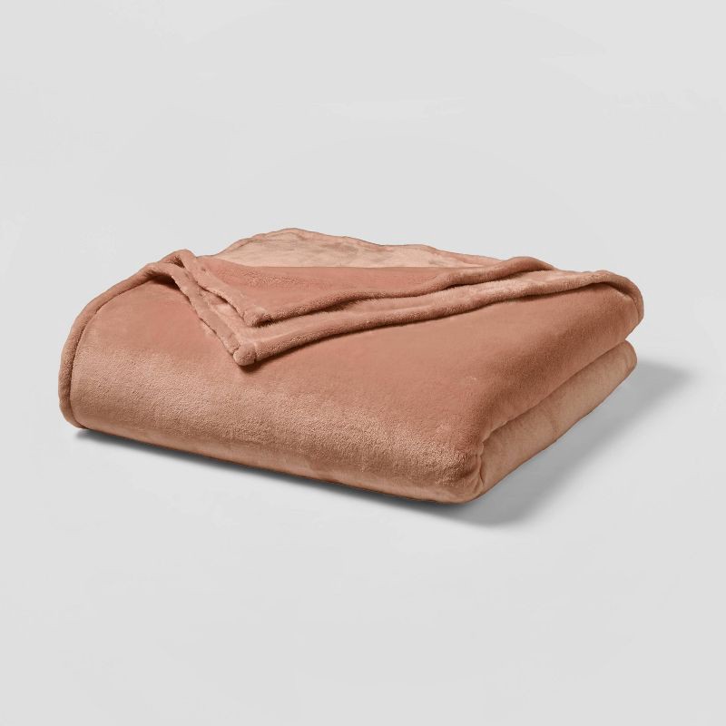 slide 1 of 3, Full/Queen Microplush Solid Bed Blanket Rust - Threshold™, 1 ct