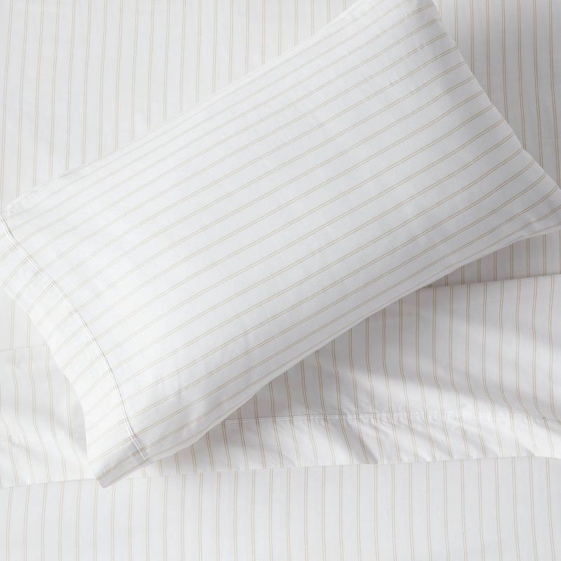 slide 2 of 4, Standard 300 Thread Count Ultra Soft Printed Pillowcase Khaki Stripe - Threshold, 1 ct