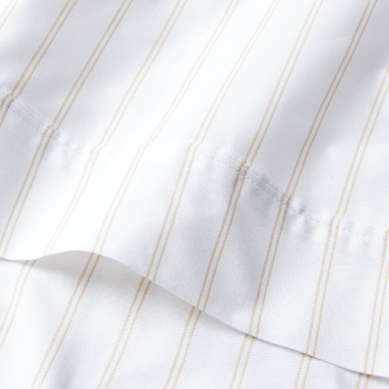 slide 4 of 4, Standard 300 Thread Count Ultra Soft Printed Pillowcase Khaki Stripe - Threshold, 1 ct