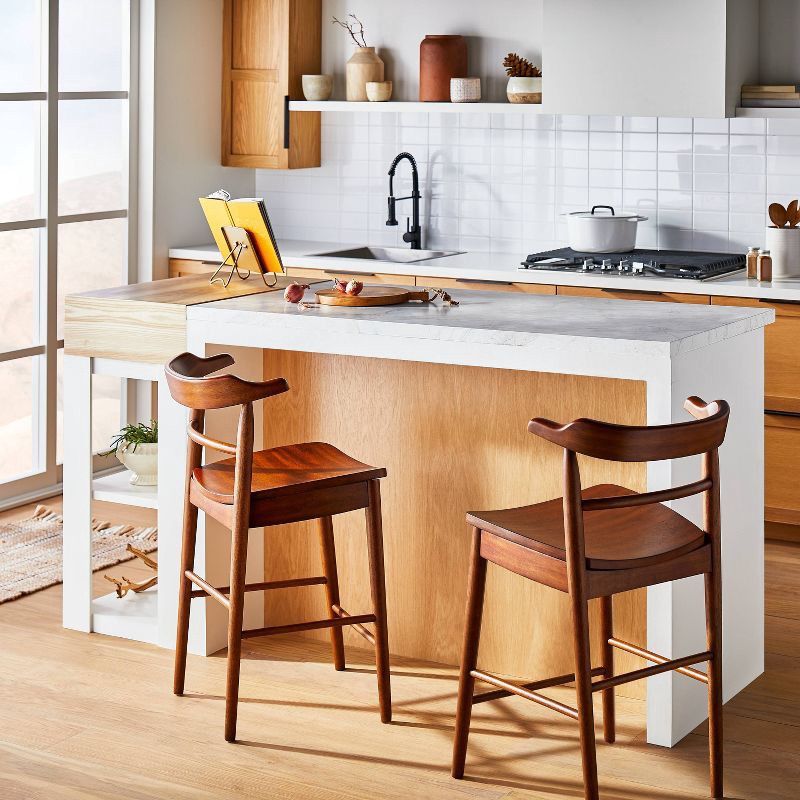 slide 2 of 6, Threshold designed w/Studio McGee Kaysville Curved Back Wood Counter Height Barstool Walnut: Rubberwood Frame, 250lb Capacity - Threshold™ designed with Studio McGee, 250 lb