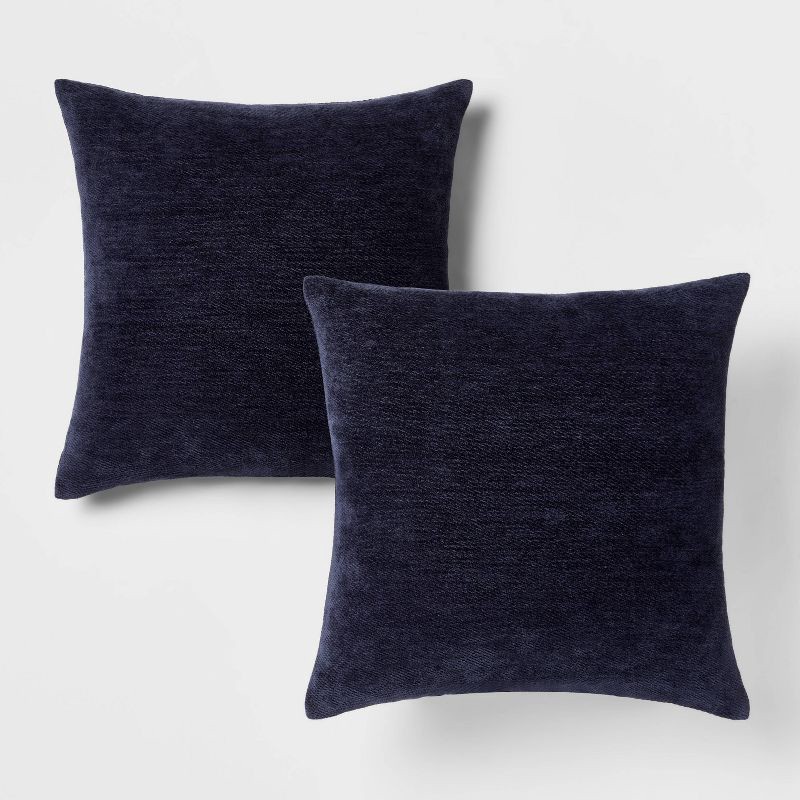 slide 1 of 4, 2pk Chenille Square Throw Pillows Navy - Threshold™: Indoor Polyester Knife Edge, Traditional Decor Style, 2 ct