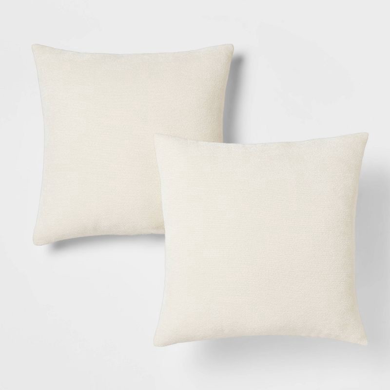 slide 1 of 4, 2pk Chenille Square Throw Pillows Cream - Threshold™: Decorative Polyester Knife Edge, Indoor Use, 2 ct