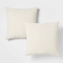 2pk Chenille Square Throw Pillows Cream - Threshold™: Decorative Polyester Knife Edge, Indoor Use