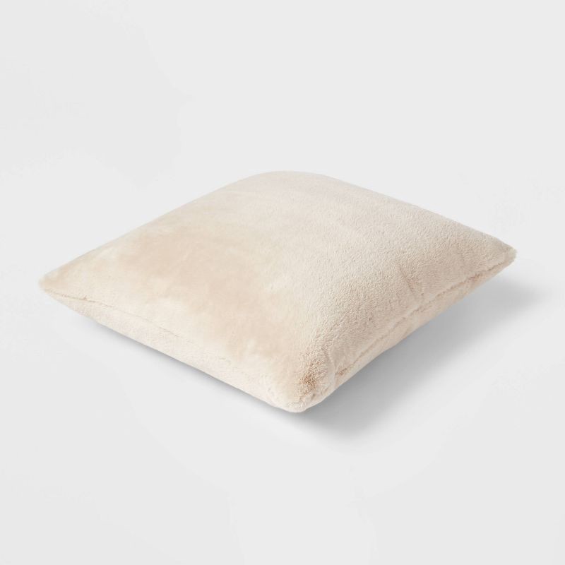 slide 3 of 4, Oversized Faux Rabbit Fur Square Throw Pillow Neutral - Threshold™: Cozy Decorative Cushion for Indoor Use, 1 ct