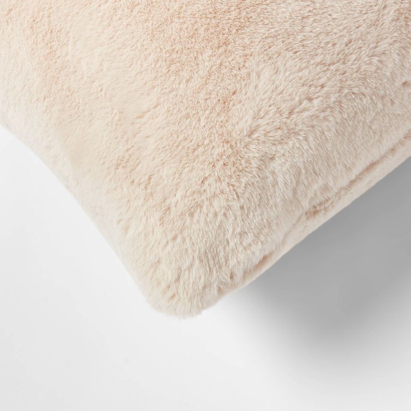 slide 4 of 4, Oversized Faux Rabbit Fur Square Throw Pillow Neutral - Threshold™, 1 ct