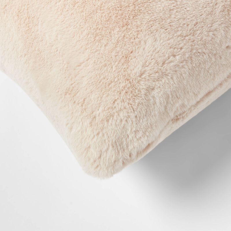 slide 4 of 4, Oversized Faux Rabbit Fur Square Throw Pillow Neutral - Threshold™: Cozy Decorative Cushion for Indoor Use, 1 ct