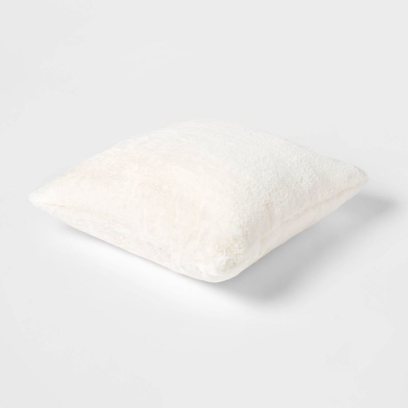 slide 3 of 4, Oversized Faux Rabbit Fur Square Throw Pillow Cream - Threshold™: Luxury Glam Decor, Removable Cover, Indoor Use, 1 ct