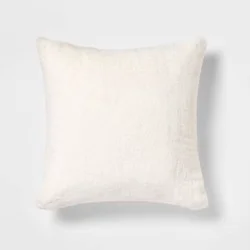 Oversized Faux Rabbit Fur Square Throw Pillow Cream - Threshold™: Luxury Glam Decor, Removable Cover, Indoor Use