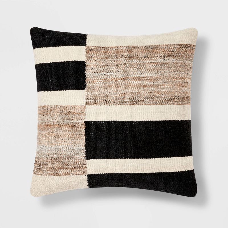 slide 1 of 3, Oversized Blocked Woven Square Throw Pillow Black - Threshold™, 1 ct