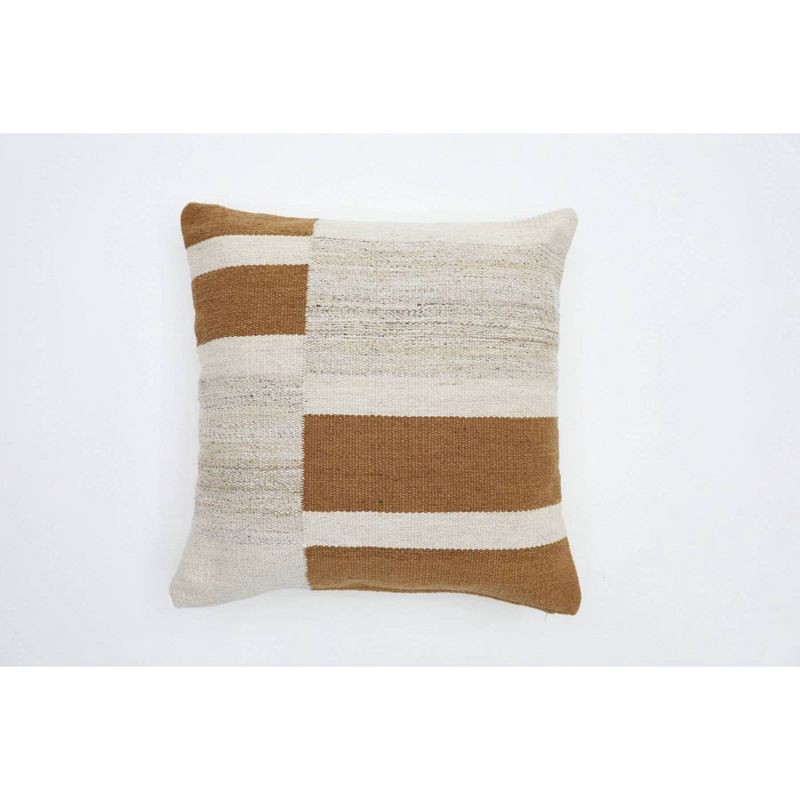 slide 1 of 4, Oversized Blocked Woven Square Throw Pillow Neutral - Threshold™, 1 ct