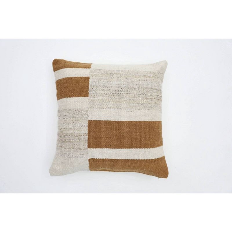 slide 1 of 4, Oversized Blocked Woven Square Throw Pillow Neutral - Threshold™: Modern Decorative Accent, Indoor Use, 1 ct