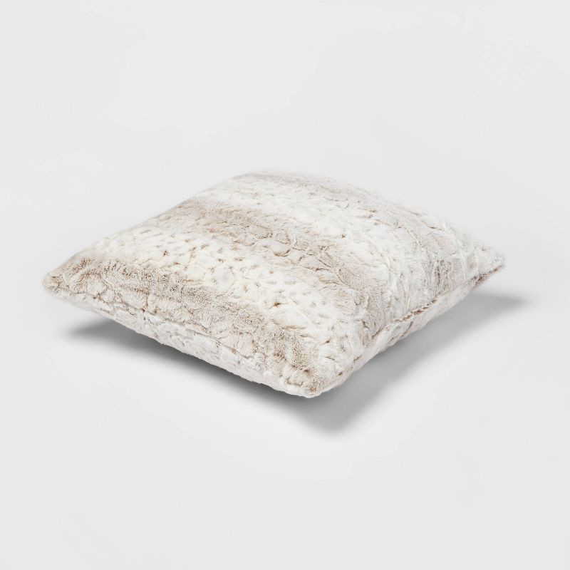 slide 4 of 4, Oversized Snow Leopard Ombre Faux Fur Square Throw Pillow Neutral - Threshold™, 1 ct