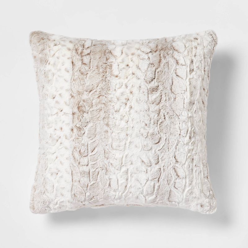 slide 1 of 4, Oversized Snow Leopard Ombre Faux Fur Square Throw Pillow Neutral - Threshold™, 1 ct