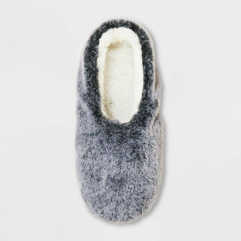 slide 2 of 5, Women's Faux Fur Cozy Pull-On Slipper Socks with Grippers - Black M/L, 1 ct