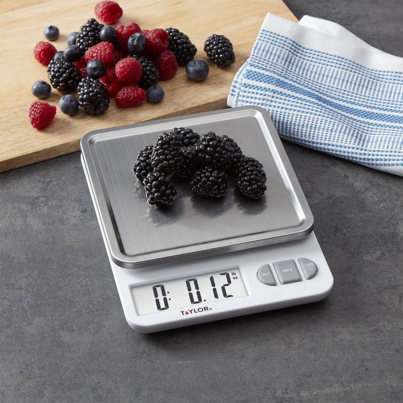 slide 3 of 8, Taylor Digital Kitchen 11lb Food Scale with Removable Tray Stainless Steel Platform, 11 lb