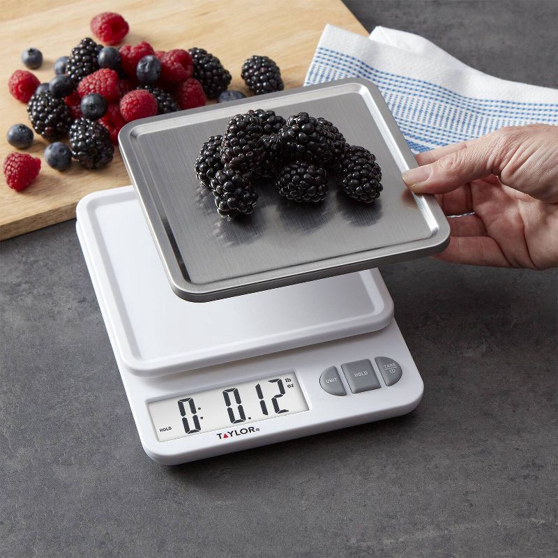 slide 4 of 8, Taylor Digital Kitchen 11lb Food Scale with Removable Tray Stainless Steel Platform, 11 lb