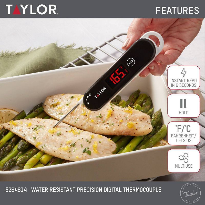 slide 9 of 10, Taylor Digital LED Rapid Read Thermocouple Kitchen Meat Cooking Thermometer: Black, Calibrating Food Thermometer, -40 to 572°F, 1 ct