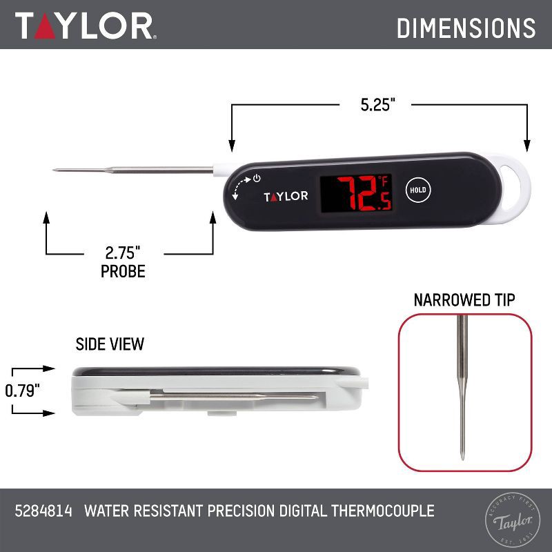 slide 10 of 10, Taylor Digital LED Rapid Read Thermocouple Kitchen Meat Cooking Thermometer: Black, Calibrating Food Thermometer, -40 to 572°F, 1 ct