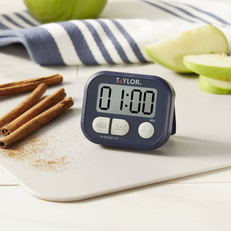 slide 3 of 6, Taylor Digital Multi-Purpose Timer Blue: Kitchen & Stopwatch Timer, Digital Display, Battery Included, Magnet & Freestanding, 1 ct