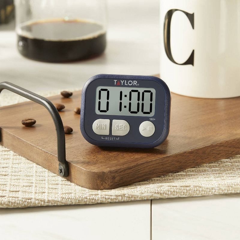 slide 4 of 6, Taylor Digital Multi-Purpose Timer Blue: Kitchen & Stopwatch Timer, Digital Display, Battery Included, Magnet & Freestanding, 1 ct