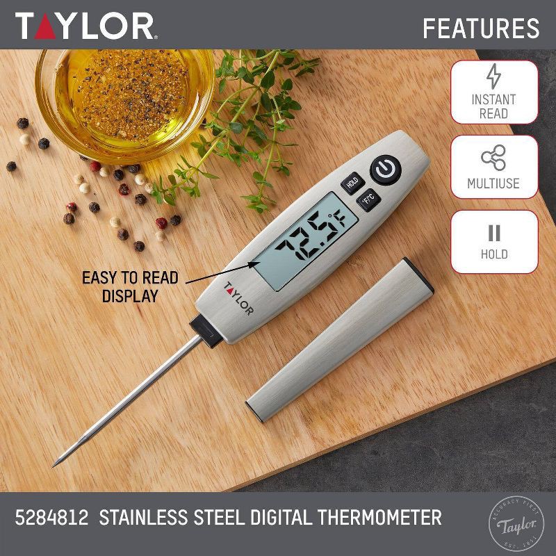 slide 7 of 8, Taylor Pen Style Digital Kitchen Meat Cooking Thermometer Stainless: Food Temperature Gauge, Digital Display, 1 ct