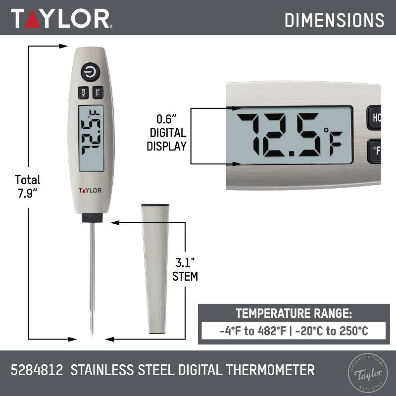 slide 8 of 8, Taylor Pen Style Digital Kitchen Meat Cooking Thermometer Stainless: Food Temperature Gauge, Digital Display, 1 ct
