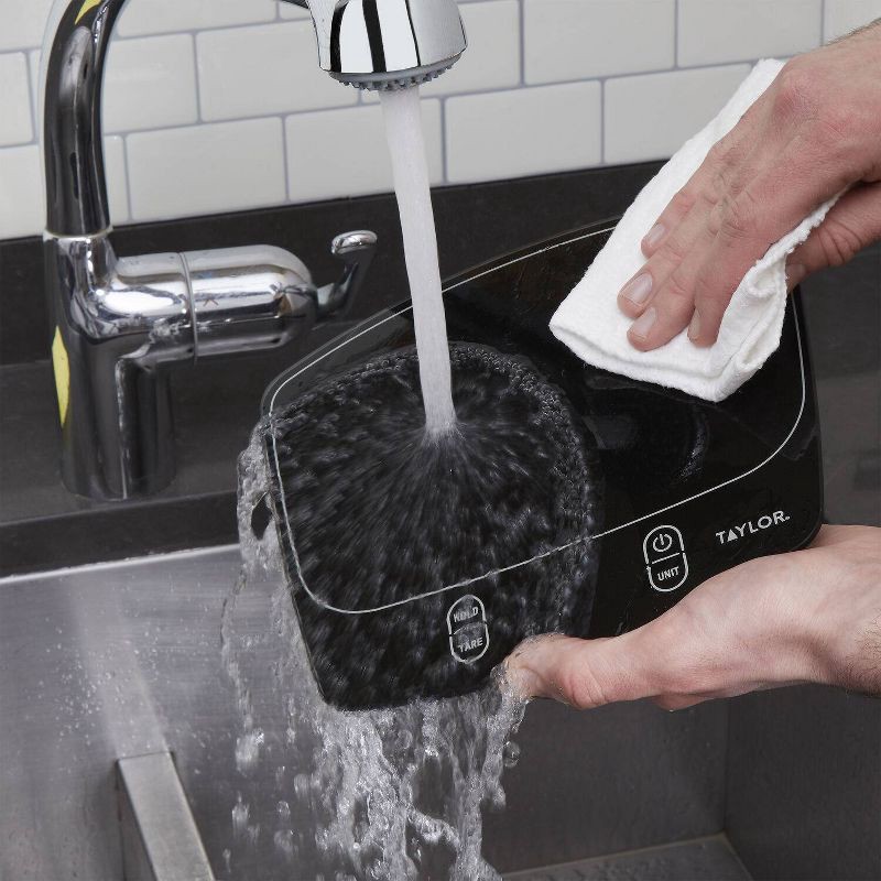 slide 8 of 11, Taylor Waterproof Digital Kitchen 11 lb Food Scale Black: LCD Display, Battery Powered, Measures, 11 lb