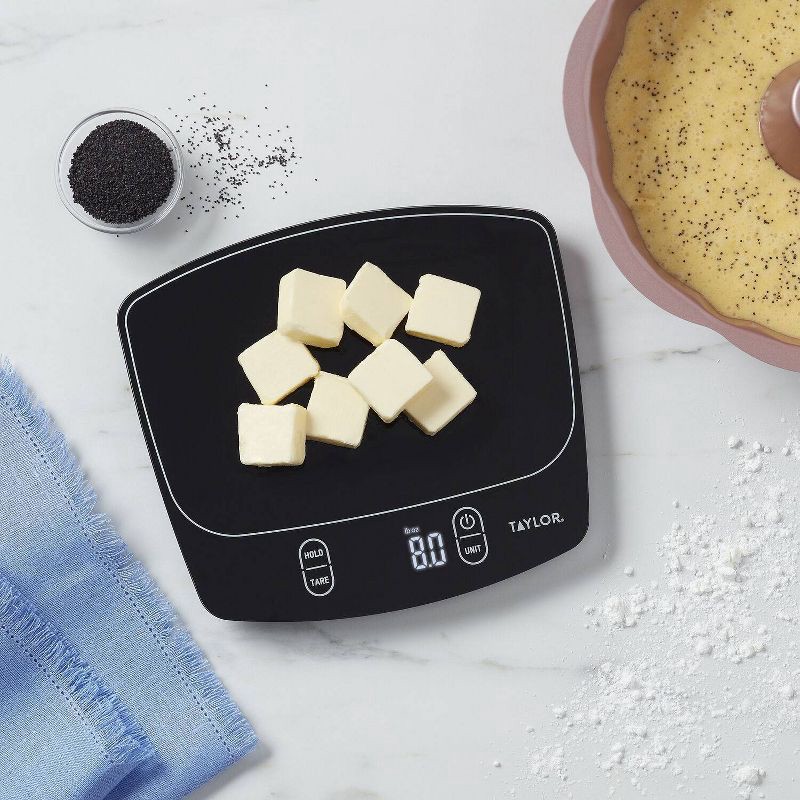 slide 4 of 11, Taylor Waterproof Digital Kitchen 11 lb Food Scale Black: LCD Display, Battery Powered, Measures, 11 lb