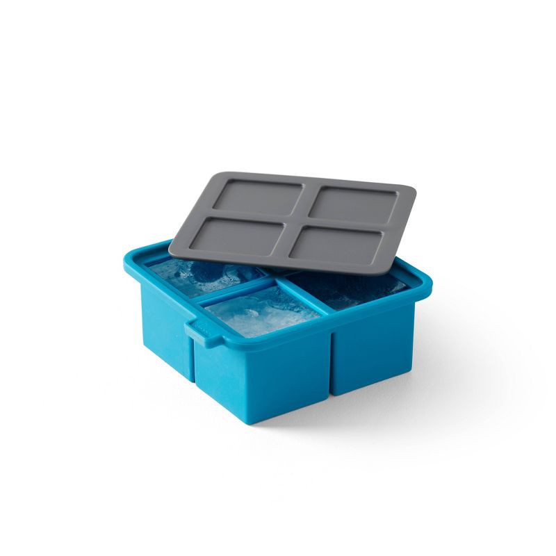 slide 2 of 12, Houdini King Cube Ice Cube Tray with Lid: Silicone Whiskey Ice Mold, Reusable Blue Ice Maker, Dishwasher-Safe, 1 ct