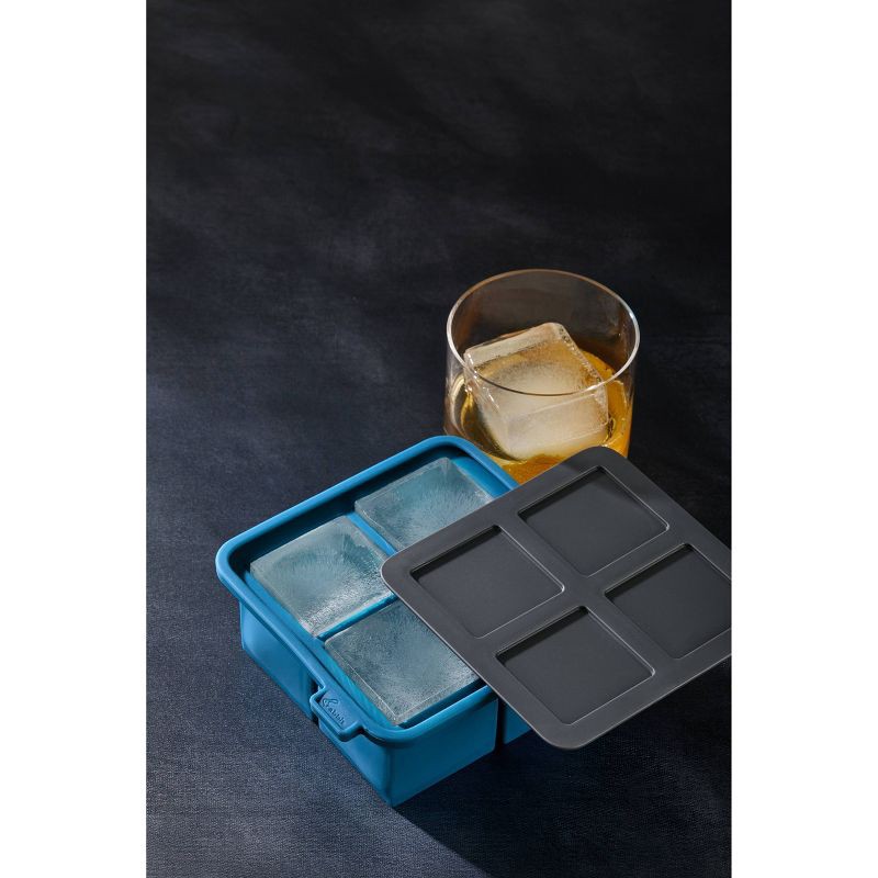 slide 3 of 12, Houdini King Cube Ice Cube Tray with Lid: Silicone Whiskey Ice Mold, Reusable Blue Ice Maker, Dishwasher-Safe, 1 ct