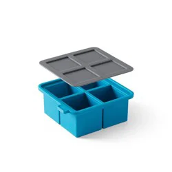 Houdini King Cube Ice Cube Tray with Lid: Silicone Whiskey Ice Mold, Reusable Blue Ice Maker, Dishwasher-Safe
