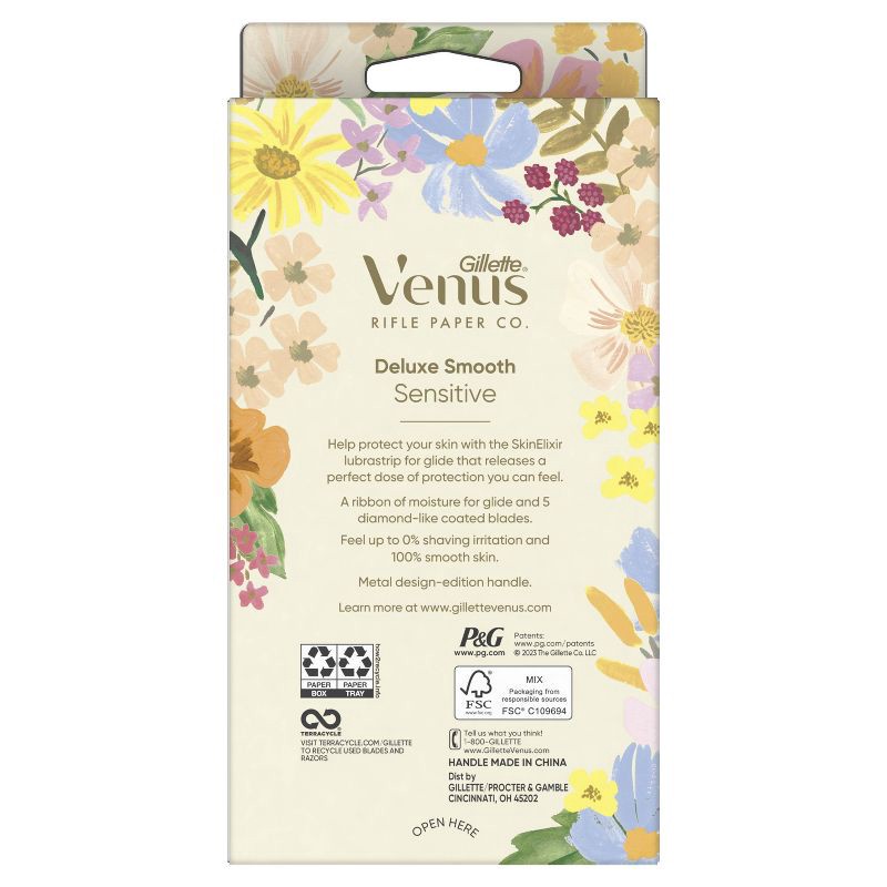 slide 8 of 8, Rifle Paper Co. + Venus Deluxe Smooth Sensitive Razor + 2 Refills, 1 ct