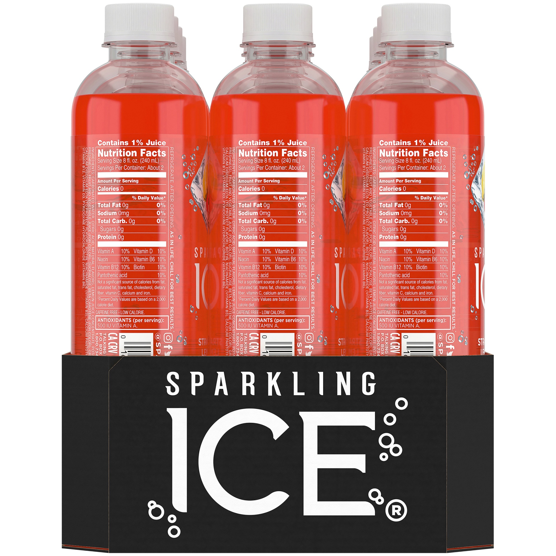 slide 5 of 8, Sparkling ICE Zero Sugar Strawberry Lemonade Sparkling Water 12 - 17 fl oz Bottles, 12 ct