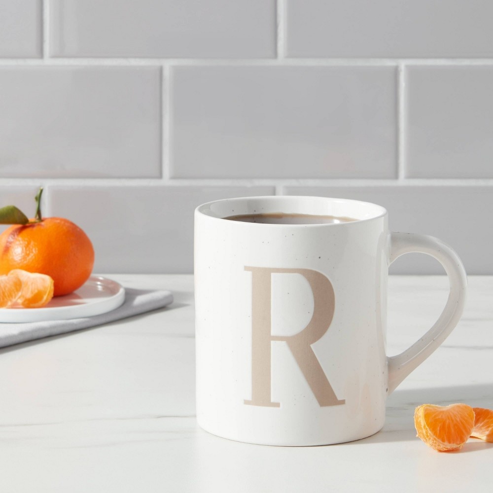 slide 2 of 3, 16oz Stoneware Monogram Mug R - Threshold, 1 ct