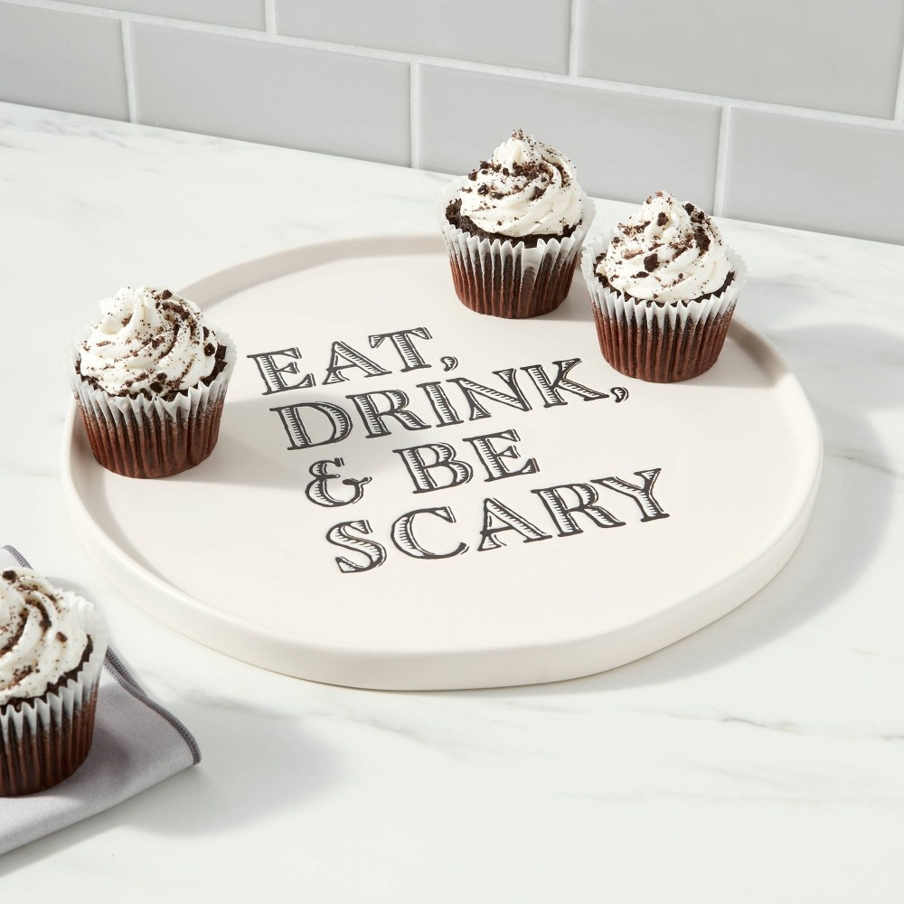 slide 2 of 3, 12" Stoneware Eat, Drink and Be Scary Serving Platter - Threshold, 1 ct