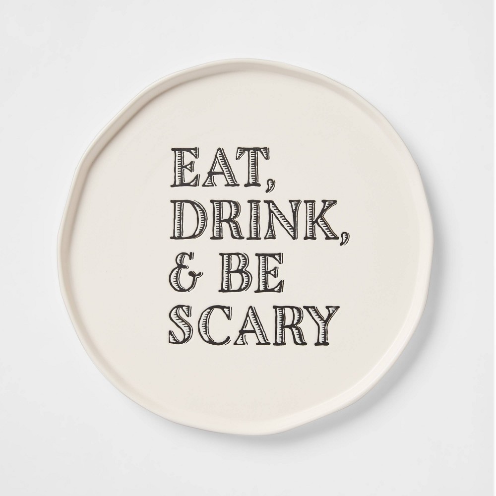 slide 3 of 3, 12" Stoneware Eat, Drink and Be Scary Serving Platter - Threshold, 1 ct