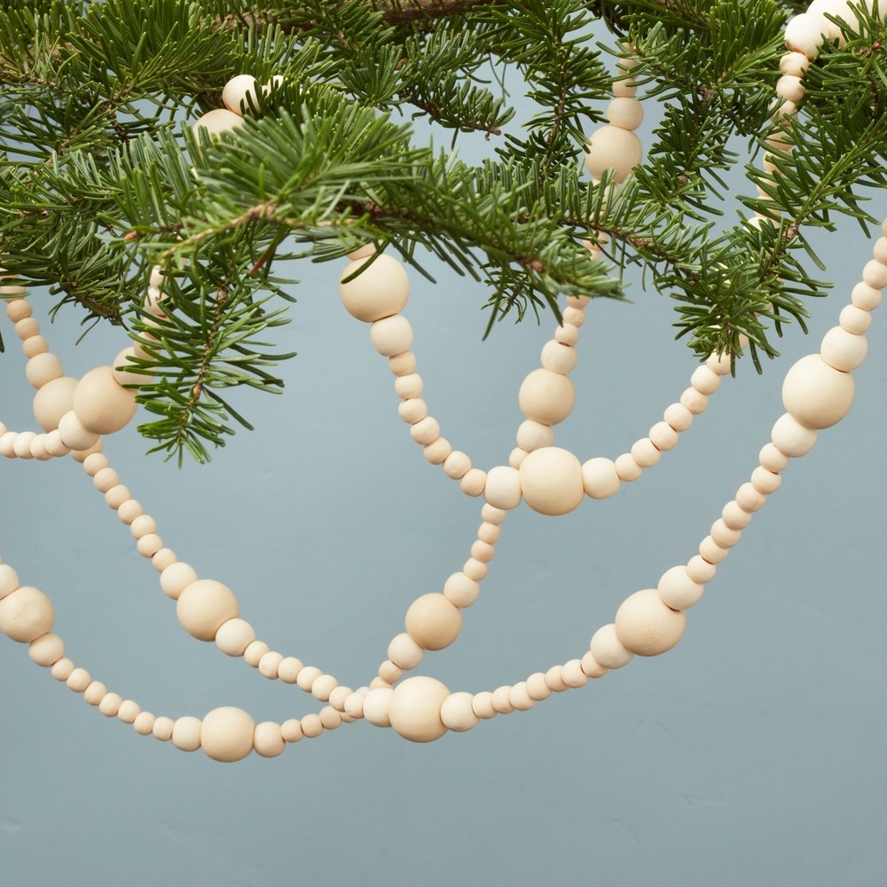 slide 3 of 3, 12' Natural Wood Beaded Garland Beige - Hearth & Hand with Magnolia, 1 ct