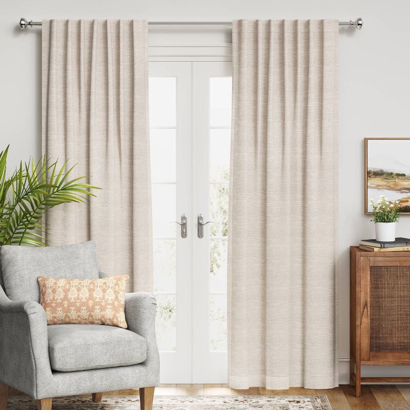 slide 2 of 4, 50"x84" Blackout Textural Overlay Window Curtain Panel Cream - Threshold™: Recycled Polyester, Solid, Indoor Use, 1 ct