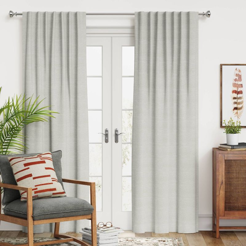 slide 2 of 6, 50"x84" Blackout Textural Overlay Window Curtain Panel Light Gray - Threshold™: Recycled Polyester, Solid, Indoor Use, 1 ct