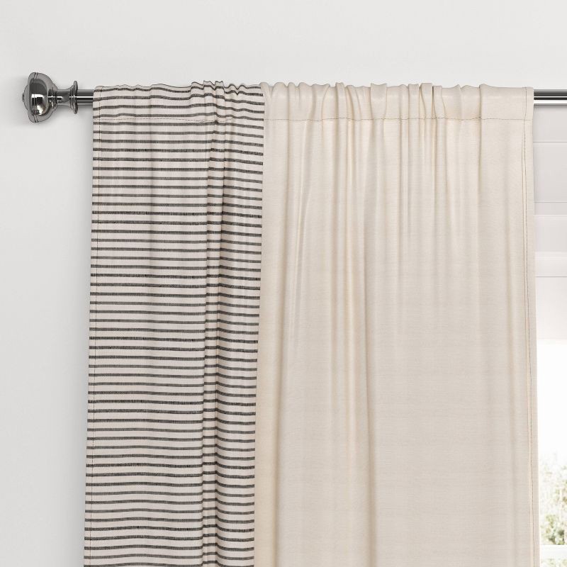 slide 1 of 4, 50"x84" Blackout Woven Stripe Border Window Curtain Panel Black - Threshold™, 1 ct