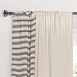 50"x84" Blackout Woven Stripe Border Window Curtain Panel Black - Threshold™: Contemporary Indoor Lined, Recycled Polyester & Cotton
