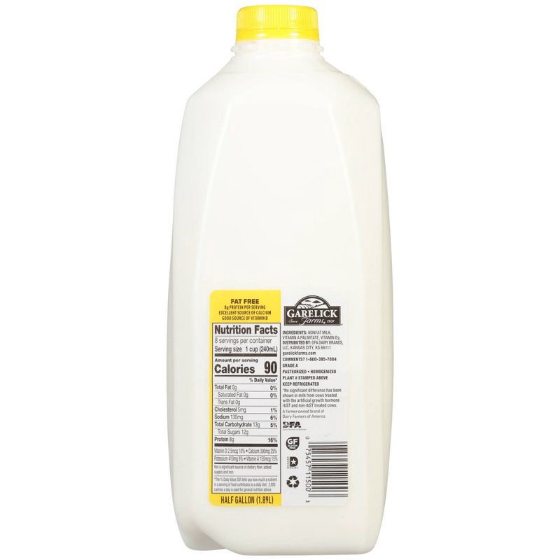slide 2 of 9, Garelick Farms Fat-Free Skim Milk - 0.5gal, 1/2 gal