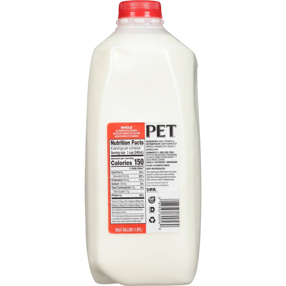 slide 5 of 5, PET Dairy Whole Milk - 0.5gal, 1/2 gal